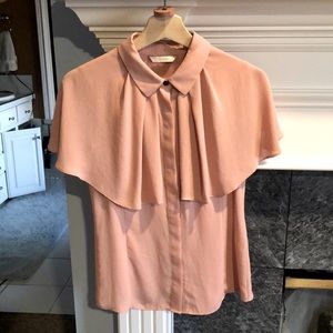 Detachable poncho sleeveless dusty rose blouse top